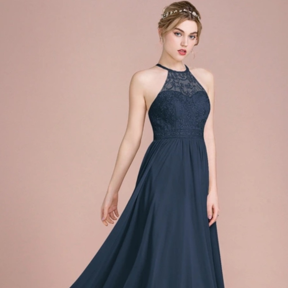 JJs House Dark Navy A-Line Dress With Beaded Sequins (Hemmed)